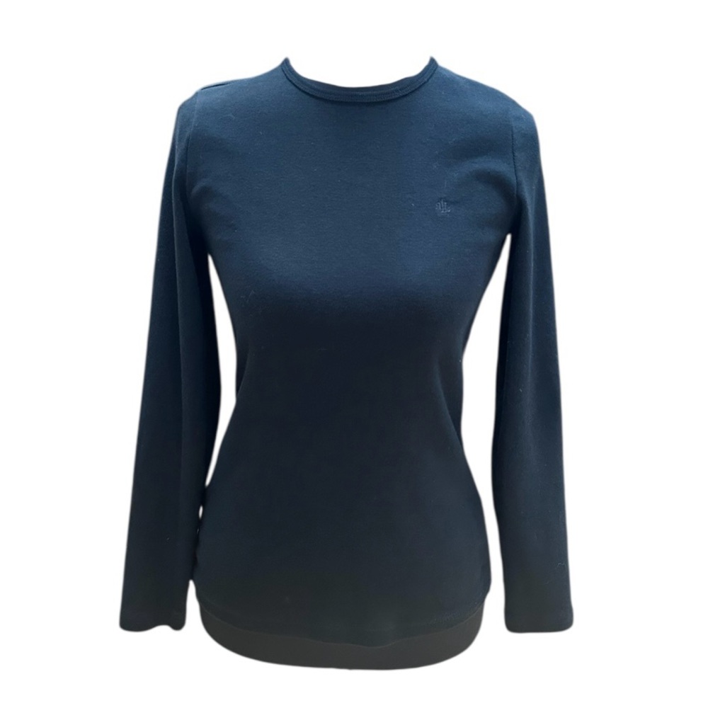 Ralph Lauren shirt top long sleeve fitted women’s black with crew neck
